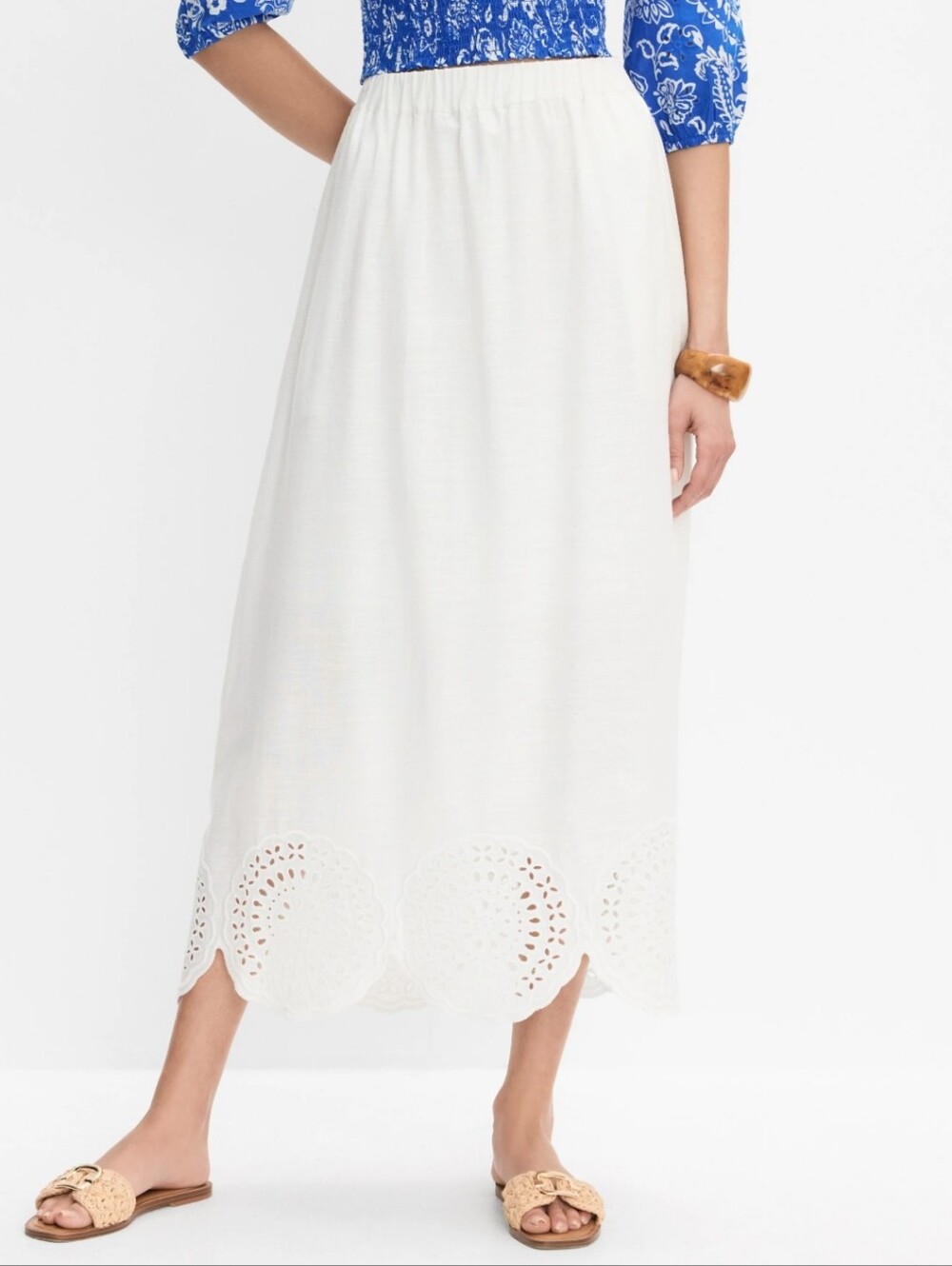Melanie Lyne Scalloped Hem Maxi Skirt Size 10 Porcelain (White) Linen Blend - Picture 2 of 13